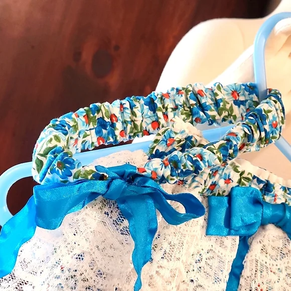 HANDMADE BABY GIRLS 3 PC BLUE, WHITE, ORANGE DRESS OUTFIT SET - Picture 8 of 9